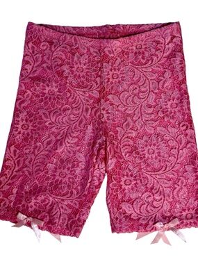 Dolls Kill  Sugar Thrillz Pink Lace Biker Shorts with Bow Detail xs